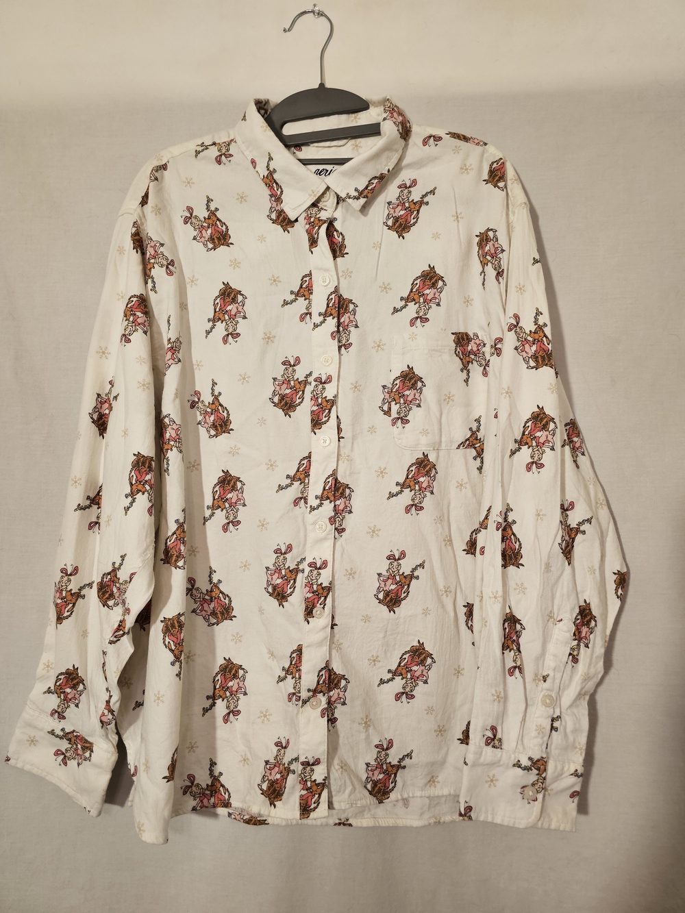 Aerie Cindy Lou Who Flannel Off-Duty Flannel Pajama Shirt Size LARGE